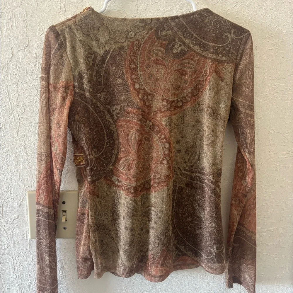 INC International Concepts Women's V-Neck Paisley Blouse - Brown and Gold - Picture 4 of 5